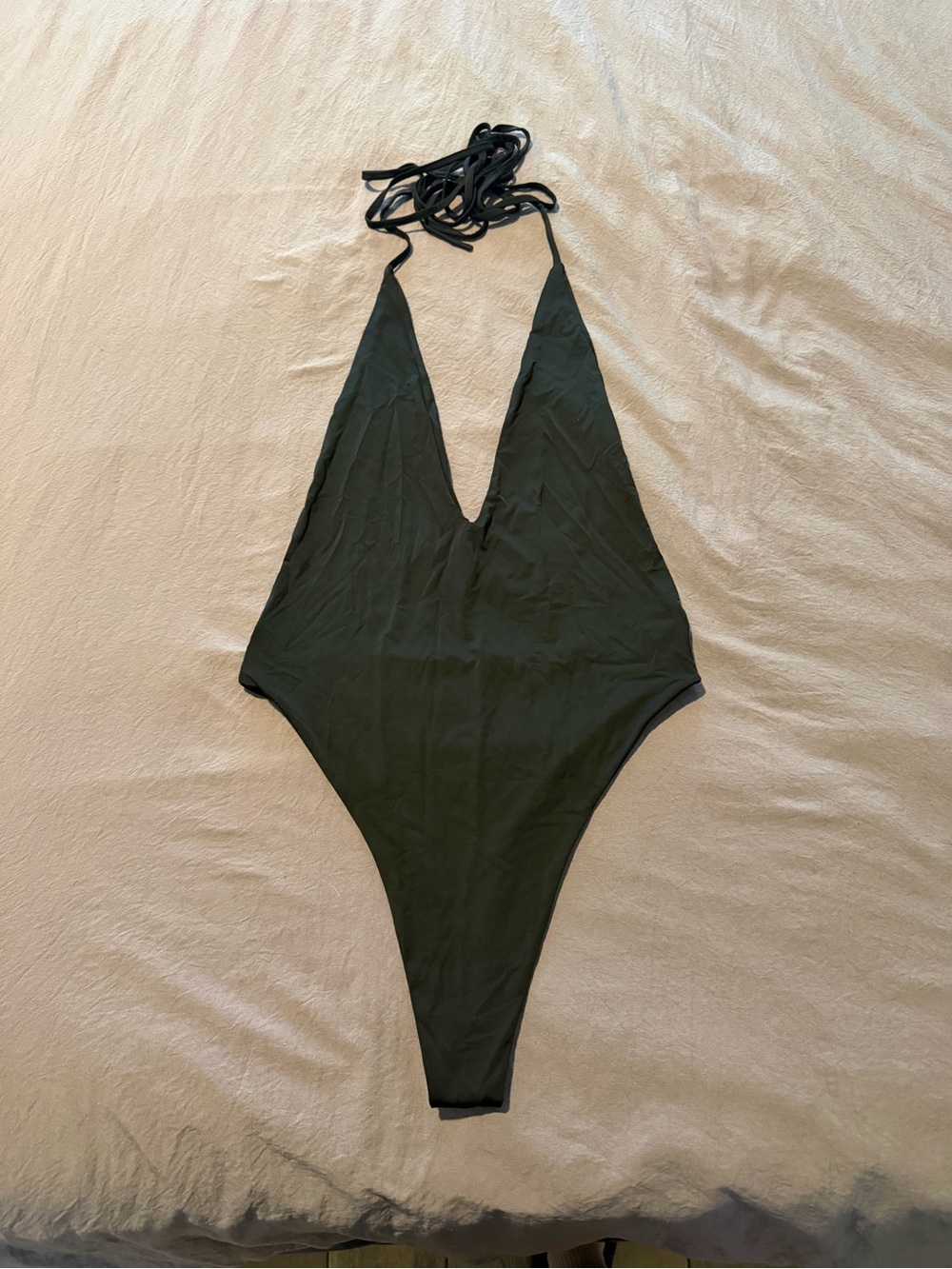 437 Johnson - Deep V Halter One-Piece Swimsuit - Black